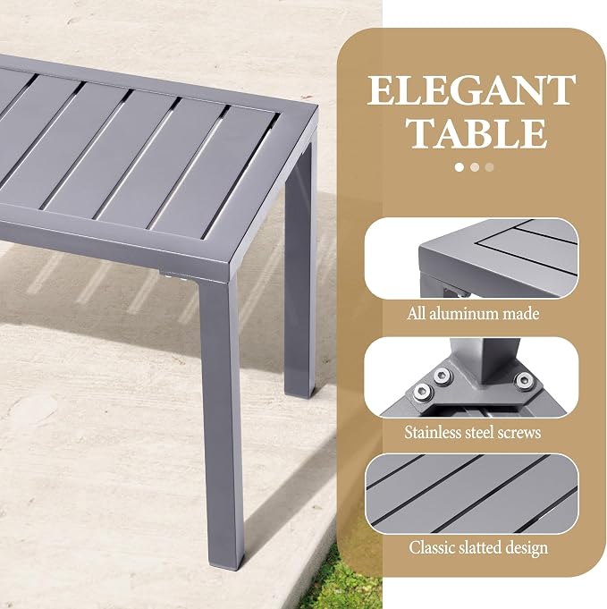 Crestlive Products Outdoor Side Table Set of 2, Aluminum Rectangular Side/End Table, Small Patio Coffee Bistro Table for Outdoor Indoor (Light Grey)