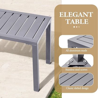 Crestlive Products Outdoor Side Table Set of 2, Aluminum Rectangular Side/End Table, Small Patio Coffee Bistro Table for Outdoor Indoor (Light Grey)