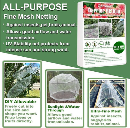 Garden Pest Barrier Netting, 10ftx33ft Ultra Fine Mesh Netting Bugs Out Net Covers Row Cover Protect Plants Flowers Against Cicada Birds Insect Strawberry Net for Blueberry Bush Trees Raised Bed