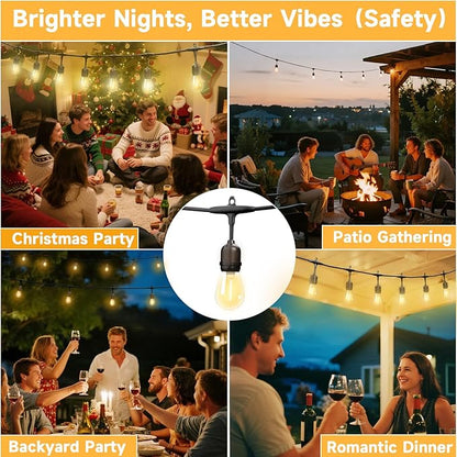 Outdoor Safety String Lights 200FT - Commercial Grade Low Voltage Strand with 80 S14 Shatterproof Bulbs for Tree Garden Yard bistro Cafe | Warm Yellow 3500K Party Lights | IP65 Waterproof | UL Listed