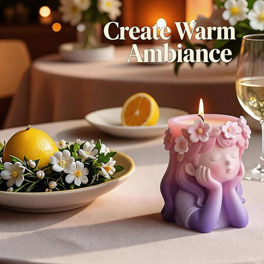 1Pc Cute Girl Resin Casting Mold 3D Flower Crown Head Silicone Mold for Epoxy Succulents Planter Pen Holder Candle Making Concrete DIY Craft Home Decor Handmade Gifts Easy Demold