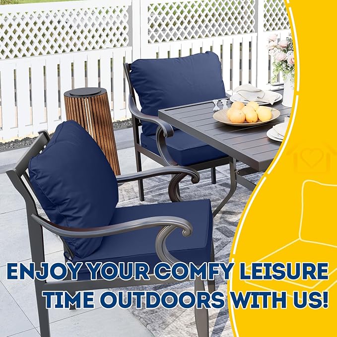 AAAAAcessories Outdoor Seat Cushions for Chairs, Fade-Resistant, Waterproof Patio Furniture Replacement Cushions, 22" x 22" x 3" + 22" x 17", Navy Blue
