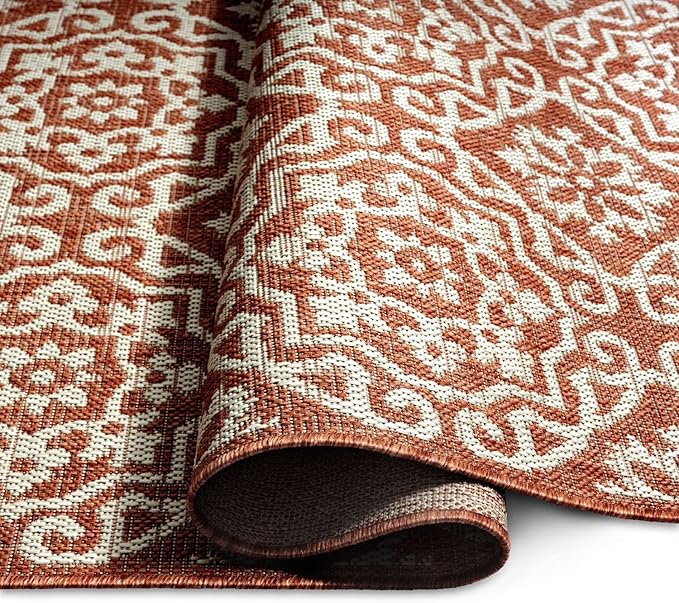 Nicole Miller New York Patio Country Danica Transitional Geometric Indoor/Outdoor Area Rug, Terracotta/Ivory , 7'9"x10'2"