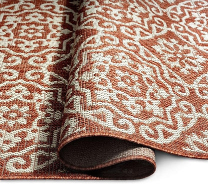Nicole Miller New York Patio Country Danica Transitional Geometric Indoor/Outdoor Area Rug, Terracotta/Ivory , 7'9"x10'2"