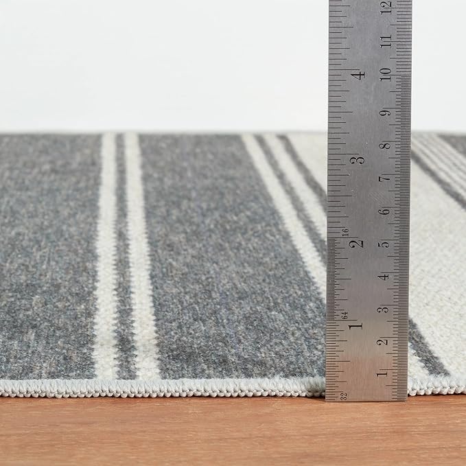 Dash & Albert Bowman Stripe Grey Machine Washable Rug, 5 X 8 Feet, Grey Stripe Pattern