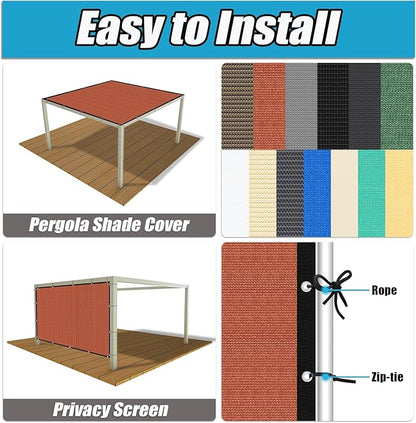 Amagenix 90% Pergola Shade Cover 12' X 20' Sun Shade Cloth with Grommets for Outdoor Garden Patio Porch, Commercial Grade 200 GSM - Cable Zip Ties Included (We Customized) GN108, Rust Red