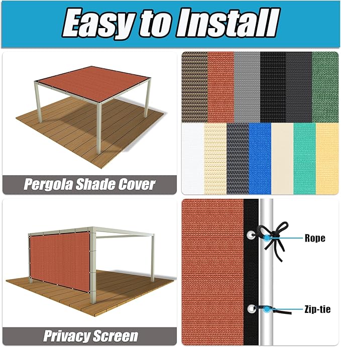 Amagenix 90% Pergola Shade Cover 6' X 16' Sun Shade Cloth with Grommets for Outdoor Garden Patio Porch, Commercial Grade 200 GSM - Cable Zip Ties Included (We Customized) GN108, Rust Red