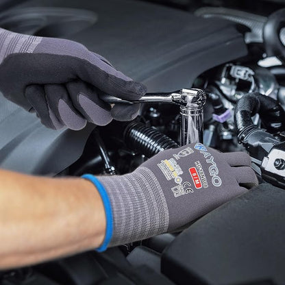 KAYGO Safety Work Gloves MicroFoam Nitrile Coated-12 Pairs, KG18NB,Seamless Knit Nylon Glove with Black Micro-Foam Nitrile Grip,Ideal for General Purpose,Automotive,Home Improvement