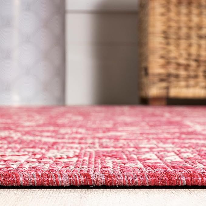 JONATHAN Y Boho Medallion Indoor Outdoor Runner Rug 2X8 Fuchsia/Light Gray, Malta Textured Weave for Backyard, Patio, Porch, Easy-Cleaning, High Traffic, Pet-Friendly, Non-Shedding (SMB104E-28)