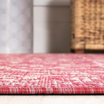 JONATHAN Y Boho Medallion Indoor Outdoor Runner Rug 2X8 Fuchsia/Light Gray, Malta Textured Weave for Backyard, Patio, Porch, Easy-Cleaning, High Traffic, Pet-Friendly, Non-Shedding (SMB104E-28)