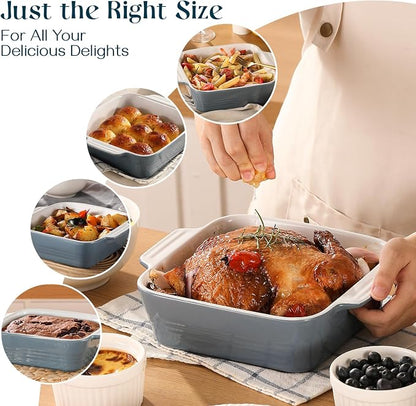 DOWAN 8x8 Baking dish, Square Baking Pan, Ceramic Casserole Dishes for Oven, Cake Pan with Handle, for Brownie, Lasagna, Casserole, 2 Quart, Home Gift, Airy Blue