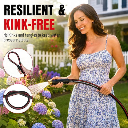 Heavy Duty Garden Hose 75ft, NON-EXPANDABLE Flexible Water Hose, Kink Resistant Lightweight Hybrid Hose, Leakproof Hose Male to Female Fittings