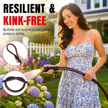 Heavy Duty Garden Hose 25ft, NON-EXPANDABLE Flexible Water Hose, Kink Resistant Lightweight Hybrid Hose, Leakproof Hose Male to Female Fittings