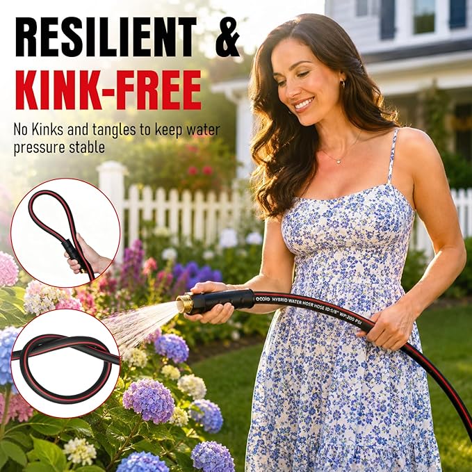 Heavy Duty Garden Hose 100ft, NON-EXPANDABLE Flexible Water Hose, Kink Resistant Lightweight Hybrid Hose, Leakproof Hose Male to Female Fittings