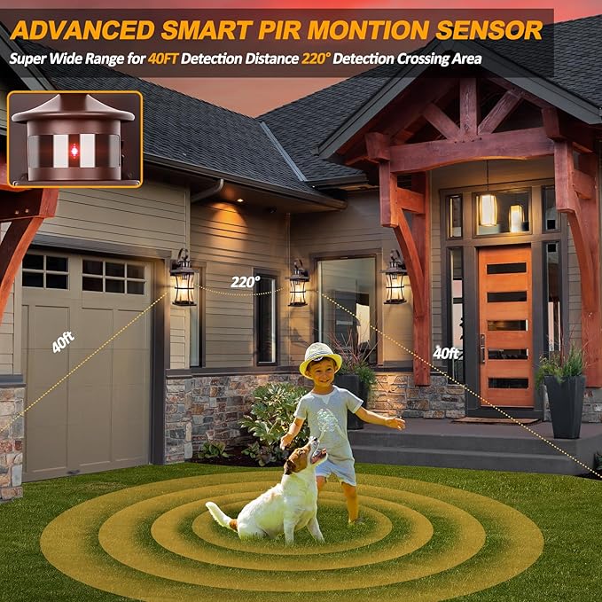 Large Oil Rubbed Bronze Motion Sensor Outdoor Lights 15.5inch - Dusk to Dawn Outdoor Lighting, Waterproof Porch Lights Outdoor Wall Sconce, Exterior Light Fixtures for House, Garage Anti-Rust