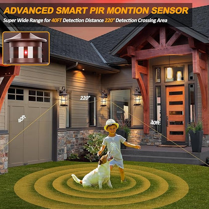 Large Oil Rubbed Bronze Motion Sensor Outdoor Lights 15.5inch - Dusk to Dawn Outdoor Lighting, Waterproof Porch Lights Outdoor Wall Sconce, Exterior Light Fixtures for House, Garage Anti-Rust