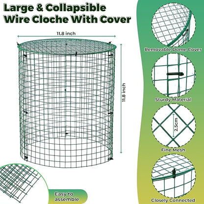 Hiboom 4 Pack Garden Plant Protectors from Animals with Stakes, Metal Mesh and Detachable Covers Wire Plant Cage for Keeping Bunny Animals Out, Chicken Wire Cover Garden Protect (12 * 13 in)