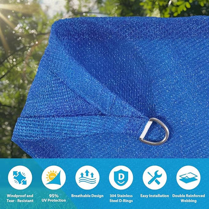 Amagenix Sun Shade Sail 10'X18' Curved Edge Outdoor Shade Canopy Blue Breathable 95% UV Block Shade Cloth for Patio Garden Backyard (We Make Custom Size)
