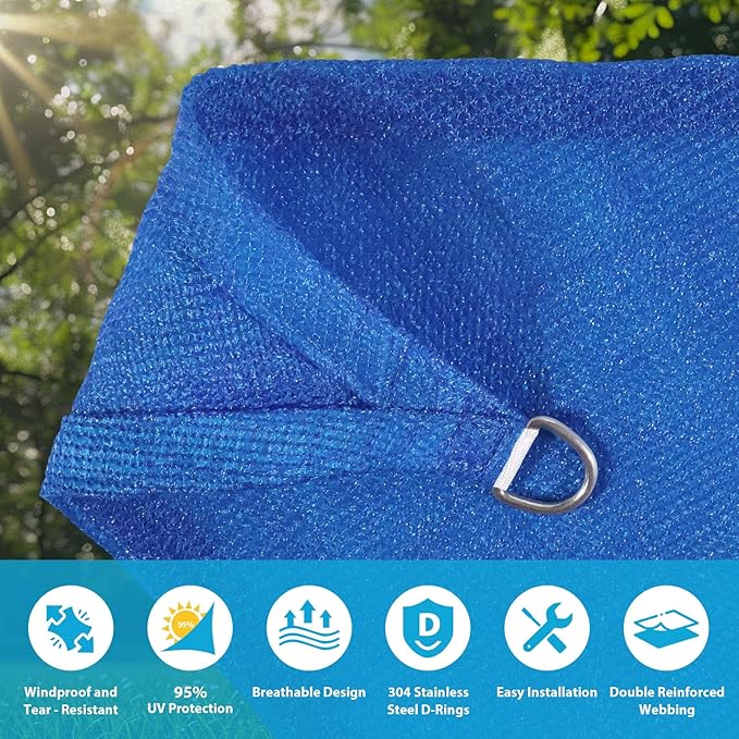 Amagenix Sun Shade Sail 16'X16'X16' Curved Edge Outdoor Shade Canopy Blue Breathable 95% UV Block Shade Cloth for Patio Garden Backyard (We Make Custom Size)