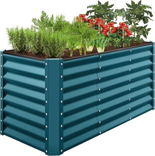 Best Choice Products 4x2x2ft Outdoor Metal Raised Garden Bed, Deep Root Planter Box for Vegetables, Flowers, Herbs w/ 119 Gallon Capacity - Peacock Blue