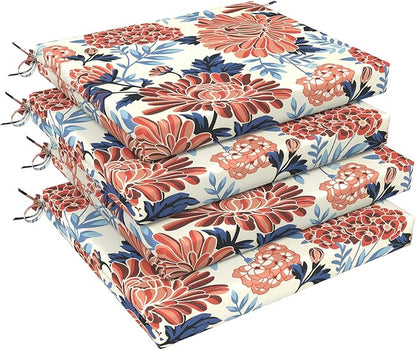LVTXIII Outdoor Chair Cushions, Fade-Resistant Patio Furniture Cushions Outdoor Chair Pads with Ties for Dining Chairs and Garden Furniture Use, 18.5"x16"x2" 4 Pack, Red Chrysanthemum