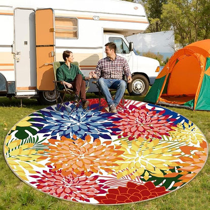 ZonLi Colorful Outdoor Rug 6x6Ft Waterproof Multicolored Indoor Area Rug Washable Outdoor Patio Rugs Tropical Floral Non Slip Outdoor Carpet for Living Room, Pool,Backyard,Deck,Camping
