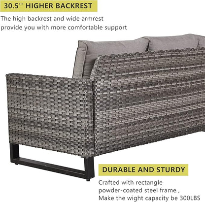 HUMMUH 6 Piece Patio Furniture Set Outdoor Sectional Sofa,PE Wicker Patio Swivel Rocker Chairs with Ottomans Side Table for Porch,Garden,Backyard