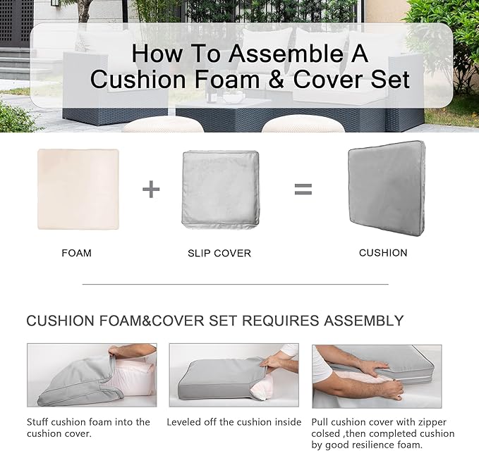 ARTPLAN Deep Seat Cushion with Backrest Set of 2 - All-Weather Outdoor Sofa Cushions for Sectionals-Polyester Fabric, Waterproof-High-Resilience Foam for Patio, Backyard Garden,Gray