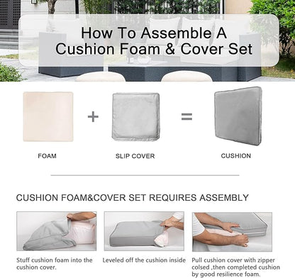 ARTPLAN Deep Seat Cushion with Backrest Set of 2 - All-Weather Outdoor Sofa Cushions for Sectionals-Polyester Fabric, Waterproof-High-Resilience Foam for Patio, Backyard Garden,Gray