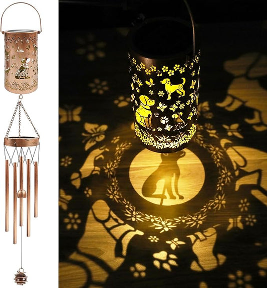 Labrador Solar Wind Chimes for Outside, Labrador Retriever Gifts Solar Lantern Wind Chimes, Garden Decorative Hanging Lights for Patio Porch Yard Lawn Decor