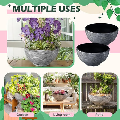 2 Pcs 13.8 Inch Lotus Bowl Planter Large Water Lily Pots Succulent Hydroponic Bowl Pot Flower Planting Pot for Outdoor Indoor Plant Mini Fish Pond No Drainage Hole(Gray)