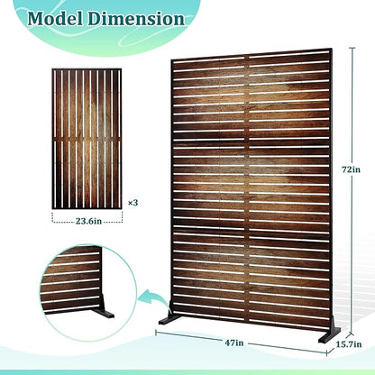 Metal Privacy Screen Outdoor Privacy Screen, Freestanding Fence Panel for Outside, 72''H×47''W, Decorative Screen Panel for Backyard/Patio/Deck