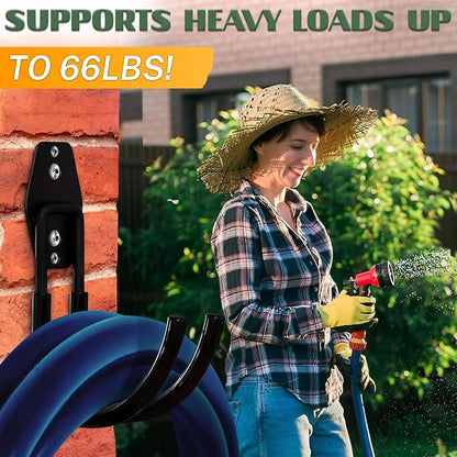 2 Pcs Hose Hook Wall Mount with Heavy-Duty Steel Construction - Anti-Slip Coating, Holds Up to 66 lbs of Hoses, Cords, and Tools - Garden Hose Hanger for Outside Yard, Garage, Shed, or Fence Post