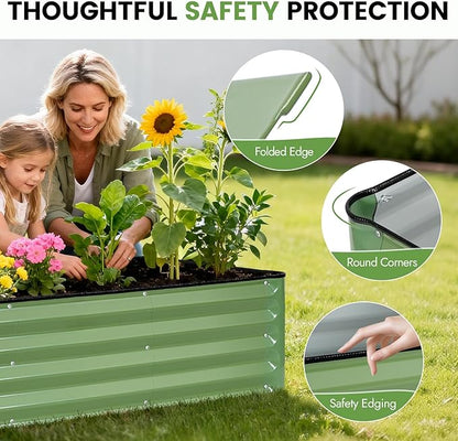 INNO STAGE Galvanized Raised Garden Bed Kits, 4x2x1ft Metal Raised Garden Beds Outdoor, Steel Raised Planter Bed with Gloves for Vegetables & Flowers Patio Ground Planter Box (Olive Green, 1PC)