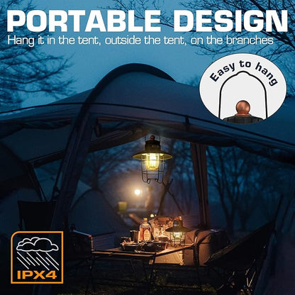 EverBrite LED Camping Lantern Pack of 2, USB C Rechargeable Lantern with 3 Light Modes, Vintage Outdoor Lanterns with Power Bank Function for Power Outages, Hurricane, Emergency, Fishing