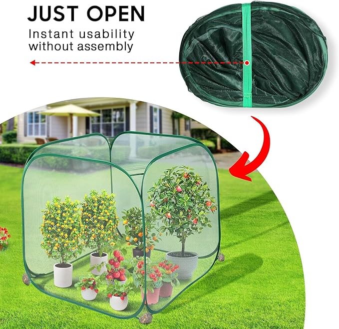 MIAOKE 2 Pack Pop Up Mesh Plant Cover, 35.4x35.4x38.2 Inch No Build Protection Against Insects Garden Netting, Raised Bed Cover for Barrier Against Insects for Vegetable Plant Fruit Animals