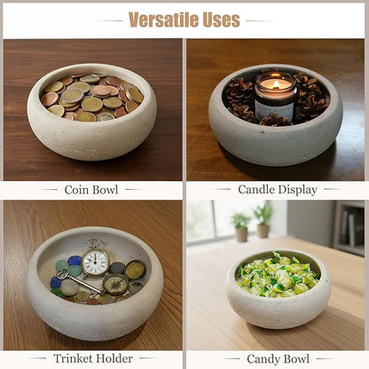 Travertine Decorative Bowl, 7.5” Natural Stone Candy Bowl, Coffee Table Catchall Dish for Living Room, Candle, Key, Trinket Holder & Hand Crafted Home Decor