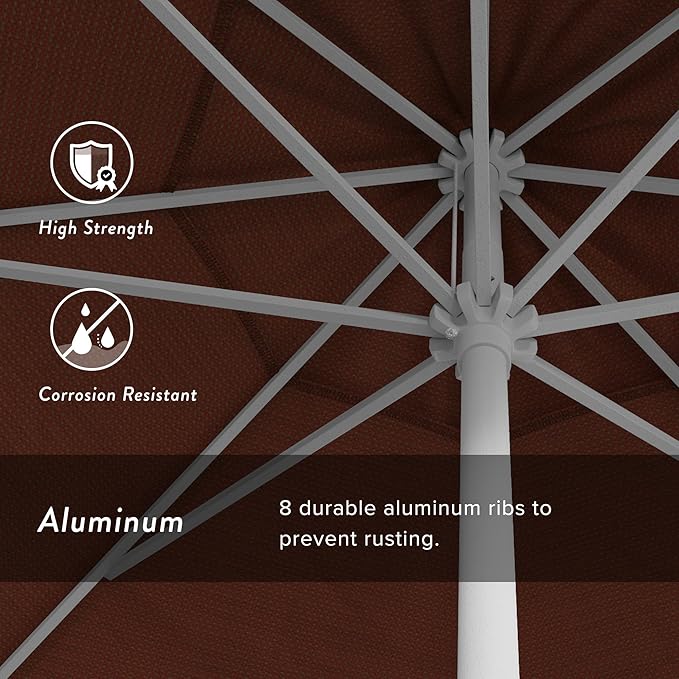 California Umbrella 7.5' Rd Aluminum Patio Umbrella, Crank Lift, Auto Tilt, White Finish