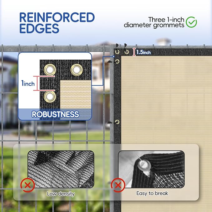 4'x92' Privacy Fence Screen Net Fencing 90% Privacy Blockage Windscreen Fence Cover with Copper Grommet for Patio Backyard Garden Swimming Pool, Zip Ties Included, Beige