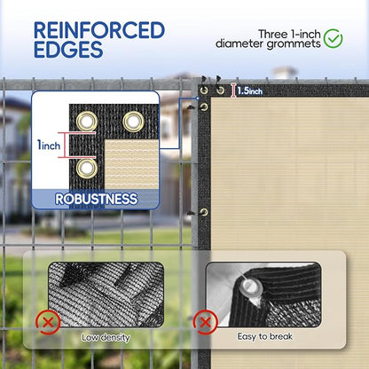 4'x92' Privacy Fence Screen Net Fencing 90% Privacy Blockage Windscreen Fence Cover with Copper Grommet for Patio Backyard Garden Swimming Pool, Zip Ties Included, Beige