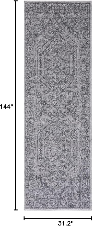 Safavieh Adirondack Collection Runner Rug - 2'6" x 12', Light Grey & Dark Grey, Oriental Medallion Design, Non-Shedding & Easy Care, Ideal for High Traffic Areas in Living Room, Bedroom (ADR108C)