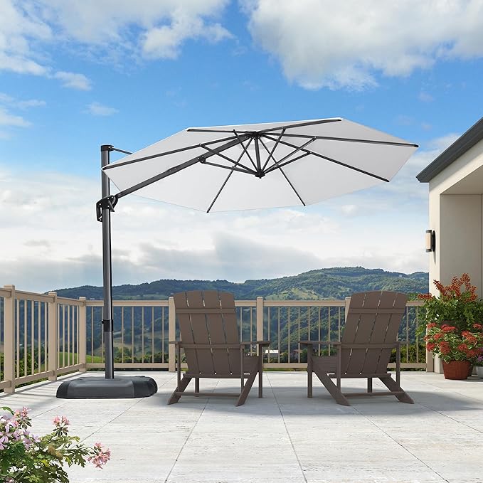 PURPLE LEAF 10 Feet Patio Umbrella Outdoor Cantilever Round Umbrella Aluminum Offset Umbrella with 360-degree Rotation for Garden Deck Pool Patio White