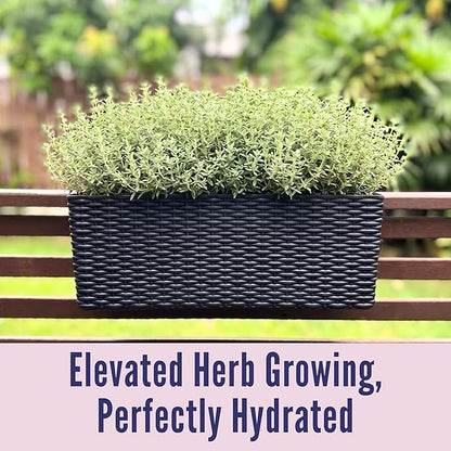 LaLaGreen Deck Railing Planter Box (20 Inch, 4 Pack) Black Rectangular Window Flower Boxes with Bracket, Self Watering System Hanging Planter Box for Outdoor Plant Container Herb Rail Fence Balcony