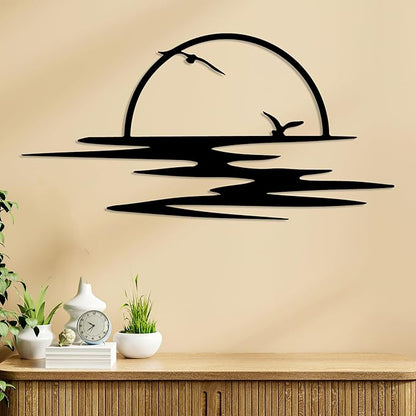 Sunrise Metal Wall Art, Sunset Metal Wall Decor for Living Room, Sunshine Line Art Home Decor Outdoor Indoor, Sun Design Modern Artwork for Walls, Abstract Sunset Wall Decor, Housewarming Gifts