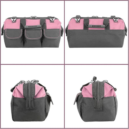 Women Heavy Duty Tool Bag Storage Organizer for Tools,16 x 7.5 x 10.5 inches,50 Pound Capacity, 600D Polyester Fabric (Pink)