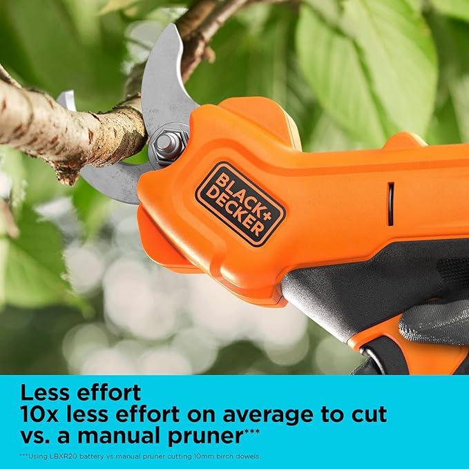 BLACK+DECKER 20V MAX* Cordless Pruner Electric Pruning Shears, Battery and Charger Included, 900 Cuts Per Charge, Electric Pruner, Tool Free Blade Change (BCPR320C1)