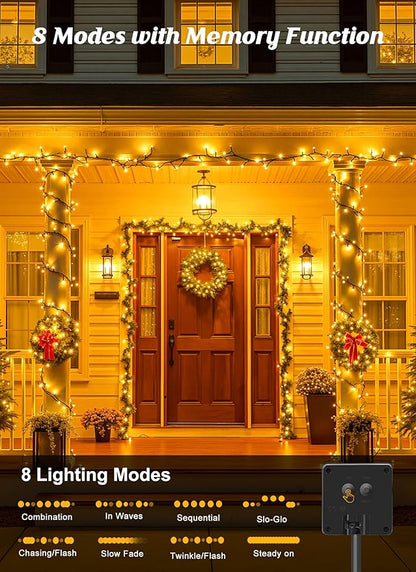 Brightown Solar String Lights Outdoor, 4 Pack Total 160FT 400 LED Solar Powered Lights Waterproof with 8 Modes, Auto On/Off, Patio Lights for Outside Tree Garden Balcony Party Decor (Warm White)