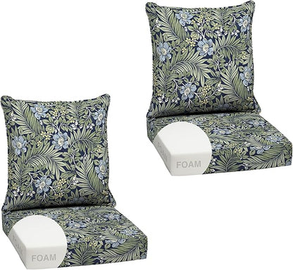 Arden Outdoor Foam Deep Seat Cushion Set (2-Pack), 24x24, Premium High-Density Foam, Never Flattens, Weather-Proof for Patio Chair Sofa Couch, Sapphire Morrison Floral