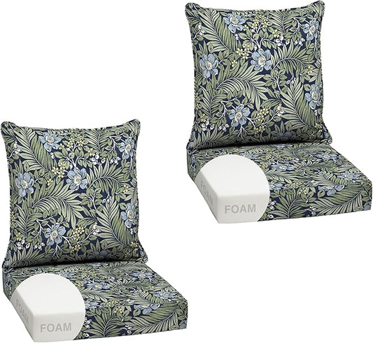 Arden Outdoor Foam Deep Seat Cushion Set (2-Pack), 24x24, Premium High-Density Foam, Never Flattens, Weather-Proof for Patio Chair Sofa Couch, Sapphire Morrison Floral