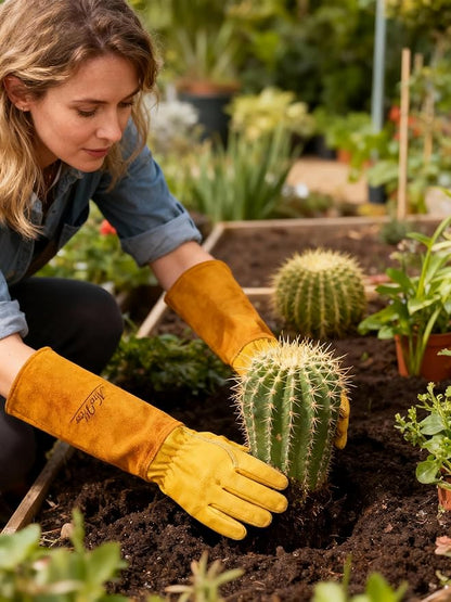Gardens Leather Gardening Gloves for Women and Men | Thorn and Cut Proof Garden Work Gloves with Long Heavy Duty Gauntlet | Suitable For Thorny Bushes Cacti Rose Pruning Landscaping Work (Extra Large)